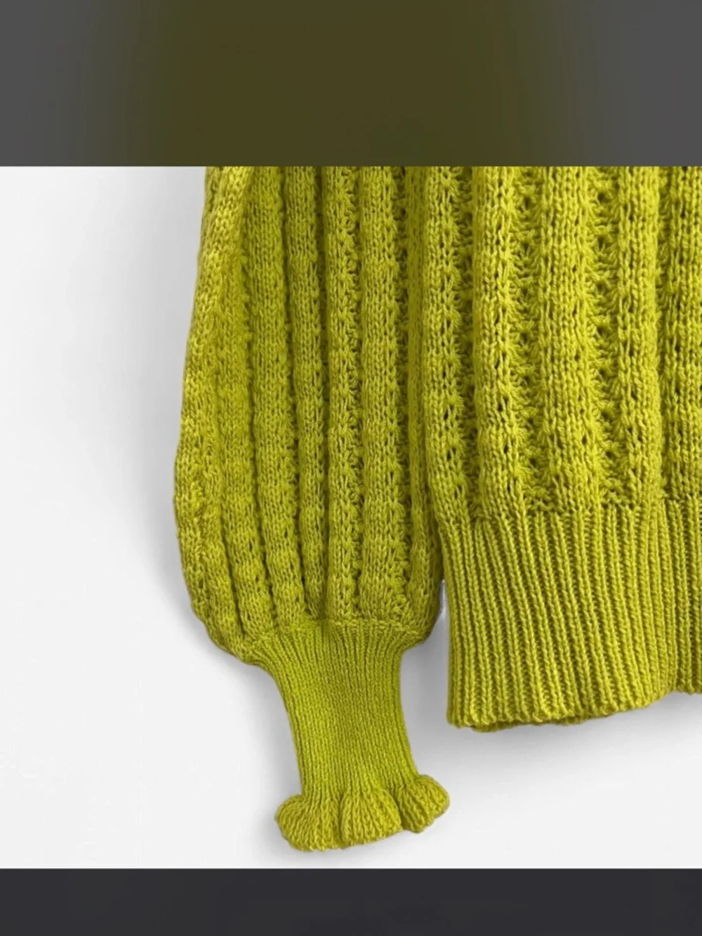 UMGEE Lime Green Cozy Ruffle Neck Sweater with Balloon Sleeves - Picture 5 of 7